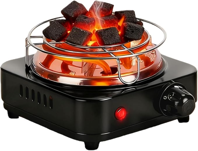 500W Electric Hookah Charcoal Burner - 5 Temperature Gears with Thermostat Safety, Stainless Steel Coil & Bonus Accessories for Indoor/Outdoor Use