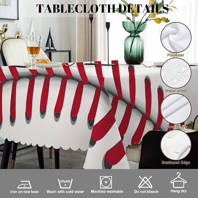 Swono Rectangle Tablecloth Baseball Table Cover 52x70 Inch Sport Baseball Red Lace Seam Heavy Duty Table Cloth for Rectangle Tables Decorative Tablecloth for Dining Party Camping BBQ