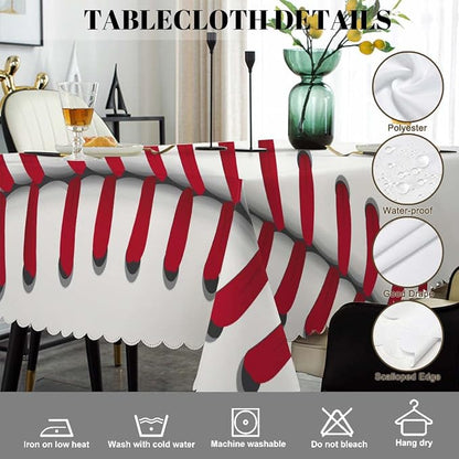 Swono Rectangle Tablecloth Baseball Table Cover 52x70 Inch Sport Baseball Red Lace Seam Heavy Duty Table Cloth for Rectangle Tables Decorative Tablecloth for Dining Party Camping BBQ