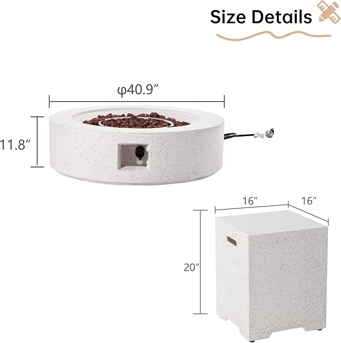 HOMPUS Outdoor Round Propane Fire Pit Table, 41''Fire Table 20lb Tank Cover Table, 50000 BTU Fire Pit w Free Waterproof Cover & Fire Stone for Patio, Garden, Colorful Terrazzo