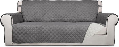 PureFit Reversible Quilted Couch Covers for Dogs Oversized Sofa Cover 78” | Gray/Ivory, Water Resistant Couch Protector, Washable Pet Couch Cover with Non Slip and Elastic Straps For Kids
