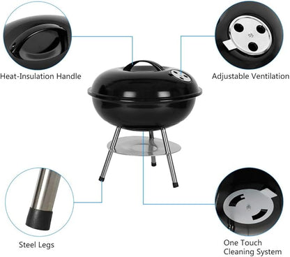 Charcoal Grill, 14-inch Outdoor Portable Charcoal Grill for Camping Patio Backyard Picnic (Black)