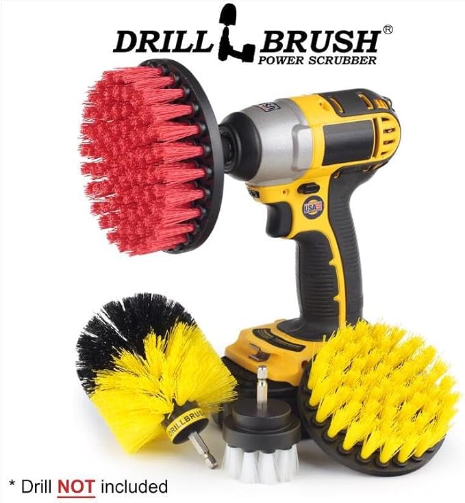 All-Purpose Household Cleaning Brushes for Drill, Auto Detailing Brushes | Drillbrush Drill Brush Attachment Set - Power Scrubber Brush for Tub, Tile, Shower, and Grout - Electric Grout Cleaner Kit