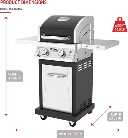 Nexgrill Deluxe 2-Burner Gas Grill with 401 SQ In Grate, 28000 BTUs, Stainless Steel Control Panel & Foldable Side Table, Propane BBQ Grill for Outdoor Cooking, Patios, Backyards and More - 720-0864RA