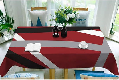 Moslion Modern Abstract Tablecloth - Geometric Pattern Stripes in Red, Black, White & Grey - Acrylic Bold Rectangle Picnic & BBQ Table Cloth - Polyester, 52x70 Inch