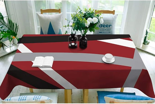 Moslion Modern Abstract Tablecloth - Geometric Pattern Stripes in Red, Black, White & Grey - Acrylic Bold Rectangle Picnic & BBQ Table Cloth - Polyester, 52x70 Inch