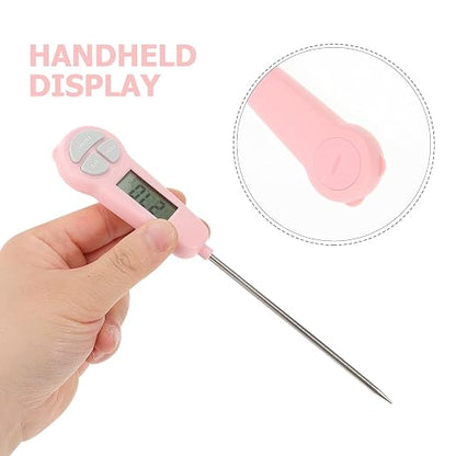 Digital Meat Thermometer Instant Read, Food Thermometer for Kitchen Oven Grill BBQ Smoker, Waterproof Probe for Cooking Grilling BBQ Baking Liquids Beef Turkey Chicken Steak Candy Temp Gauge (Pink)