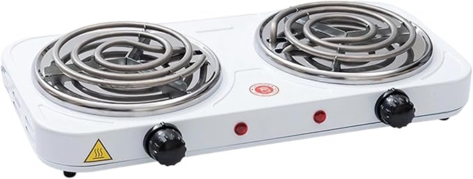 Countertop Double Burner Adjustable Temperature Kitchen Small Appliance Professional 2000W for Braising Scrambling Steaming, Heating Tube