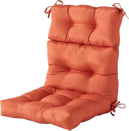 Outdoor Tufted High-Back Chair Cushions, One-Piece Hinged Seat and Back Design, Reversible with 4 Ties, Durable Polyester Fabric, Recycled Fiber Fill - Single, Rust