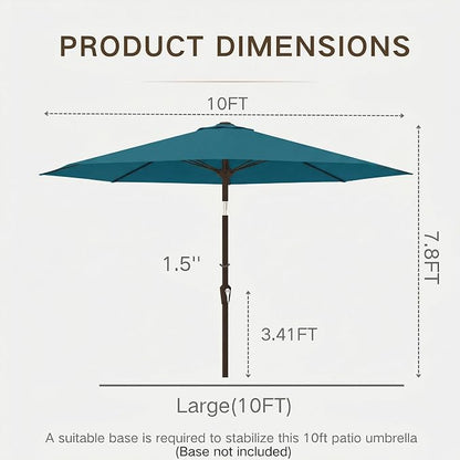 Kingdura 10FT Outdoor Patio Umbrella, Round Market Table Umbrella with Push‑Button Tilt and Crank Lift, 8 Sturdy Metal Ribs, UV50+ Protection Canopy for Backyard, Lawn, Deck, Poolside, Garden (Lake blue)