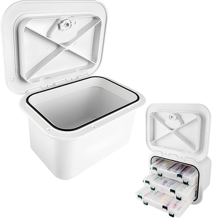 Marine Deck Access Hatch 10.63"×14.76" White/Black Rectangle Boat Hatch & Lid,Boat Deck Hatch Lids