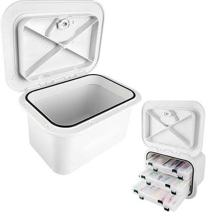 Marine Deck Access Hatch 10.63"×14.76" White/Black Rectangle Boat Hatch & Lid,Boat Deck Hatch Lids
