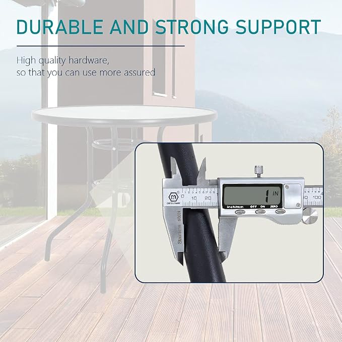 32in Outdoor Table Patio Dining Table Outdoor Dining Table with Umbrella Hole Round Tempered Glass for Yard Bistro Lawn Balcony