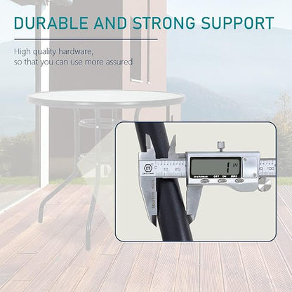 32in Outdoor Table Patio Dining Table Outdoor Dining Table with Umbrella Hole Round Tempered Glass for Yard Bistro Lawn Balcony