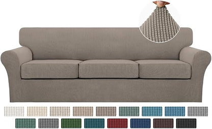Turquoize 4 Piece Sofa Covers for 3 Cushion Couch Sofa Slipcover Soft Couch Cover for Dogs-Washable Sofa Furniture Covers with 3 Individual Large Cushion Covers, Feature Thick Fabric (XL Sofa, Taupe)