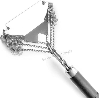 SUNRISE High Grade Stainless Steel BBQ Grill Brush with Scraper, Bristle Free, Extra Strong 3 Rows Brush Head, Bristle Free Design