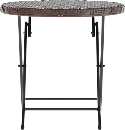 Flash Furniture Rouen Commercial Grade Folding Bistro Set, Indoor/Outdoor PE Rattan Table Top, Back and Seat, Black Steel Frames, 3 Piece Set, Brown/Black