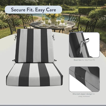 California Umbrella Outdoor Dining Chair, Set of 2 Patio Seat Cushions, 20 x 40 Inch, Premium Outdoor Memory Foam, Fade Resistant, Sunbrella Fabric, Fabric Ties, Cabana Classic