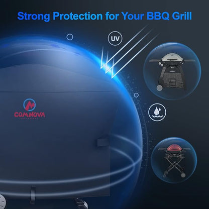 Comnova Grill Cover for Weber Q Grill on Cart - 7112 BBQ Cover for Weber Q3000/Q300/Q2000/Q200 with Portable Stand, 600D Heavy Duty & Waterproof BBQ Cover for Weber Q3200, 3000, 320, 300 and More