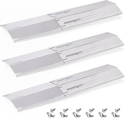 Adjustable Universal Grill Heat Plates For Nexgrill, Dyna Glo, Charbroil, Brinkmann Grill Replacement Parts, Stainless Steel Heat Shield Tent, Burner Covers Guard, Heat Diffuser, Flame Tamer 3 Pack.