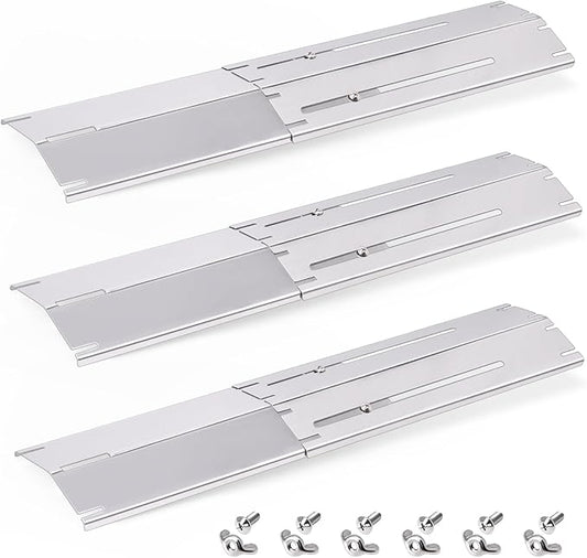 Adjustable Universal Grill Heat Plates For Nexgrill, Dyna Glo, Charbroil, Brinkmann Grill Replacement Parts, Stainless Steel Heat Shield Tent, Burner Covers Guard, Heat Diffuser, Flame Tamer 3 Pack.