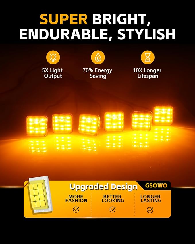 6 Pcs Grill Lights for 2024 2025 Toyo-ta Land Cruiser Prado LC250 J250, Toyo-ta LED Upgrade Grille Lights, Amber Lighting