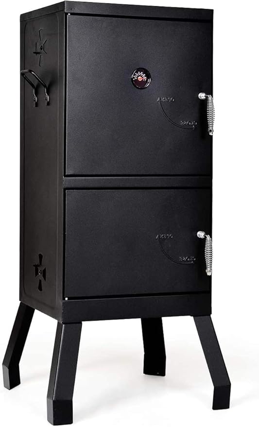 Moccha Smoked Carbon Oven, Vertical Charcoal Smoker, Outdoors Barbeque, Iron Structure, Two Layers Design, with Chrome-Plated Nets, Charcoal Pots, Suitable for Lawn Picnic, Black