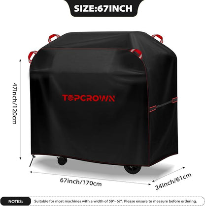 TOPCROWN Grill Cover for Outdoor Grill, BBQ Gas Grill Waterproof Anti-UV Oxford Fabric Windproof Design with Adjustable Straps, Fits Weber/Char-Broil/Nexgrill and More (420D Black+Red, 59" - 67")
