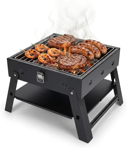 Small Portable Charcoal BBQ Grill: Table Top Mini Foldable Barbecue Grills for Beach, Birthday Gift for Men Dad Husband