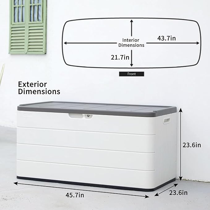 110 Gallon Pro Resin Deck Box, Waterproof Outdoor Storage Bin for Patio Furniture, Pool Accessories, and Garden Tools, Lockable & UV-Resistant, White