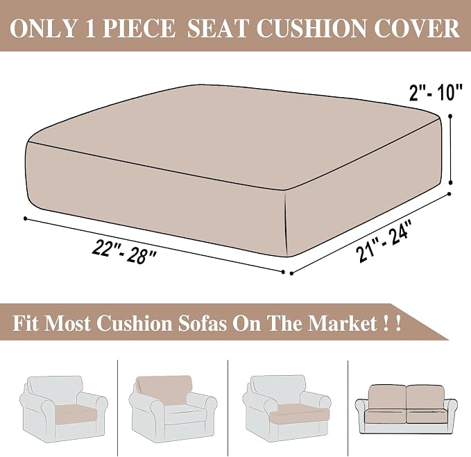 LA MEACK Couch Cushion Cover Seat Cushion Cover Stretch Armchair Cover Separate Sectional Sofa Slipcovers Furniture Protector(1 Piece for Seat or Sofa Backrest, Khaki)