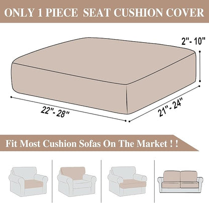 LA MEACK Couch Cushion Cover Seat Cushion Cover Stretch Armchair Cover Separate Sectional Sofa Slipcovers Furniture Protector(1 Piece for Seat or Sofa Backrest, Khaki)