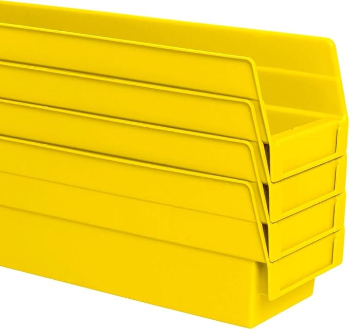 Akro-Mils 30124 Heavy Duty Plastic Shelf Bins, 24"x 4"x 4", Yellow, 12-Pack | Heavy Duty Nesting Storage Bins for Garage, Closet, Refrigerator, Kitchen, Cabinet, Drawer Organization, Pantry Organization