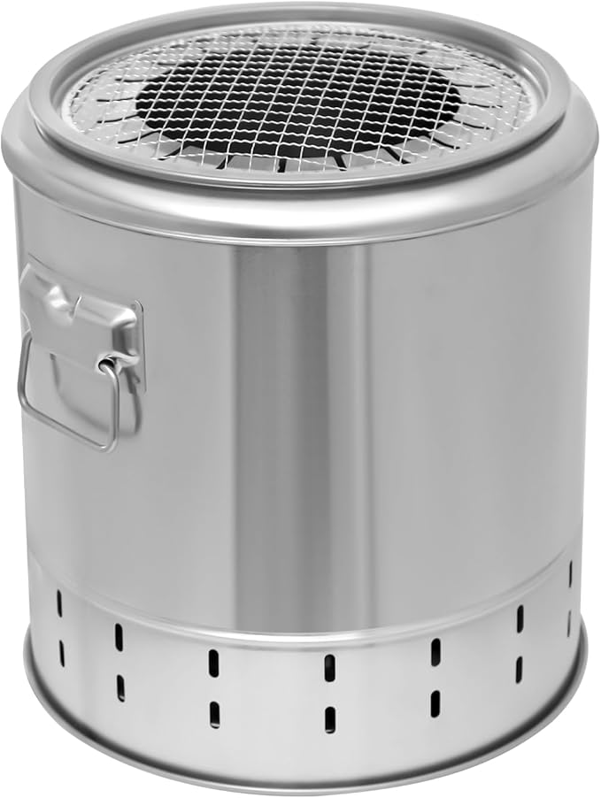 2-in-1 Small Portable Smokeless BBQ Charcoal Barrel Grill, Stainless Steel Surround Roasting Oven with 20 Skewers and Barbecue Grill Cooking Grate for Travel, Outdoor Cooking and Camping Grill Picnic