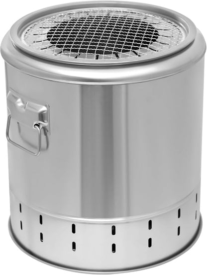 Portable Smokeless Charcoal Barbecue Grill, 2 in 1 Vertical Barbecue Bucket with Baking Pan and Hang Rack - Hang 20 Grilled Skewers, Stainless Steel Smokeless Oven