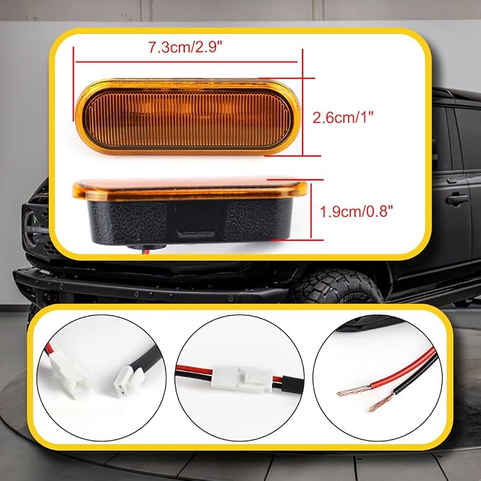 LED Grill Lights for Ford Bronco 2021 2022 2023 2024 2025 2/4-Door Badlands Wildtrak Everglades, Amber OEM Grille Lamps Kit Bronco Accessories(3 PCS)
