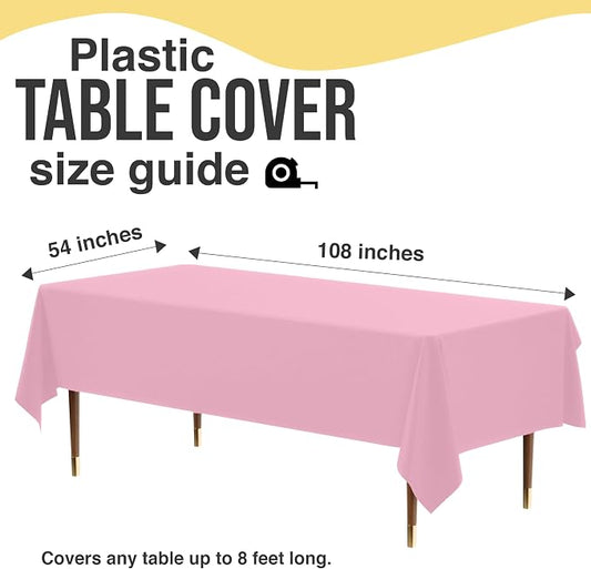 Exquisite 66% Thicker Premium Plastic Table Cloth Rectangle Table Cover 0.5 Mil 6 Pack Pink Table Cloth 54 Inch x 108 Inch Disposable Tablecloth Won't Tear Easily Like Cheap Thin Brands