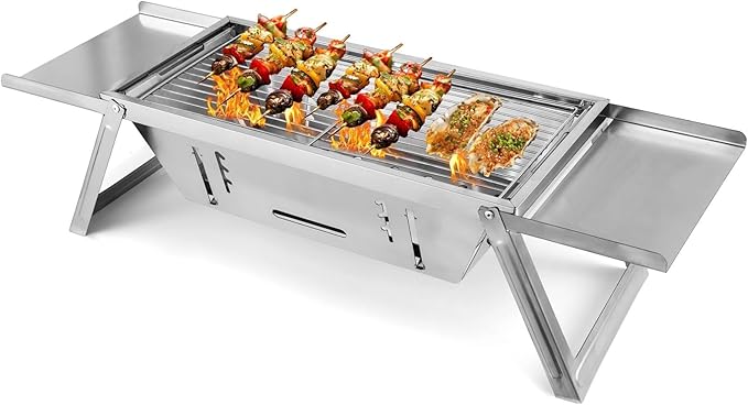 Small Stainless Steel Table Top Grill Charcoal Camping, Portable Bbq Charcoal Grill Foldable Grills, Barbecue Grills, Smoker Grill, Outdoor Cooking For Travel, Camping, Backyard