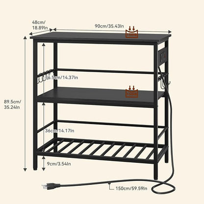 IBUYKE Kitchen Island with Storage, Bakers Rack with Power Outlet,Microwave Stand with Large Worktop,Rolling Bar Cart for Home, Outdoor, Kitchen,Black TMJ029B