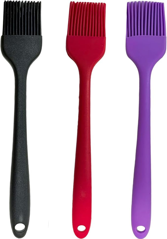 Pastry Brush For Baking,Silicone Basting Brush For Cooking,315°C Heat Resistant Food Brush for Oil & Sauce,Non-Shedding for Kitchen Butter Bread Meat Egg Wash Cake Baster(3pc Red Black Purple)