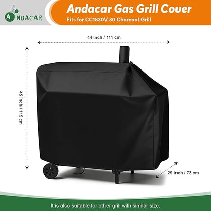 Charcoal Grill Cover for Royal-Gourme-t CC1830V 30 Charcoal Grill, Smoker Grill Cover for Outdoor Grill Waterproof Royal-Gourme-t BBQ Grill Cover - 44" L×29" W×45" H, Black