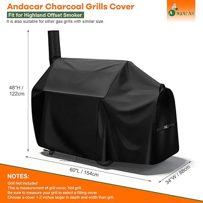 Charcoal Grills Cover for Oklahoma Joe's Highland Offset Smoker, Waterproof Outdoor Grill Cover BBQ Grill Cover Barbeque Grill Cover (Cover Only) - 60" L×34" W×48" H, Black