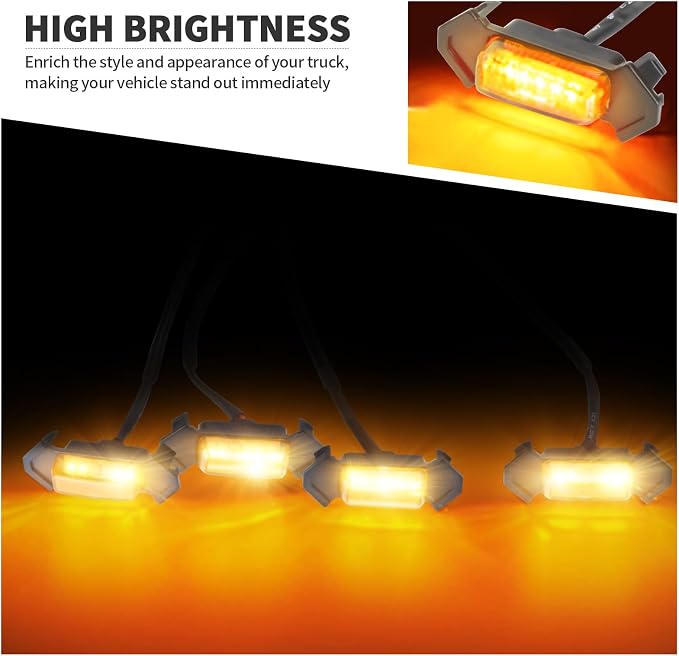 Grille Lights with Fuse for Toyota Tacoma TRD PRO Front Grille 2016 2017 2018 2019 2020 2021 2022 2023 (4PCS, Amber Yellow)