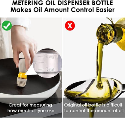Oil Dispenser with Brush - 2 Pack Glass Olive Oil Dispenser Bottle for Kitchen with Silicone Basting Brush BBQ Grilling Baking Cooking, T-OB22, White+Red
