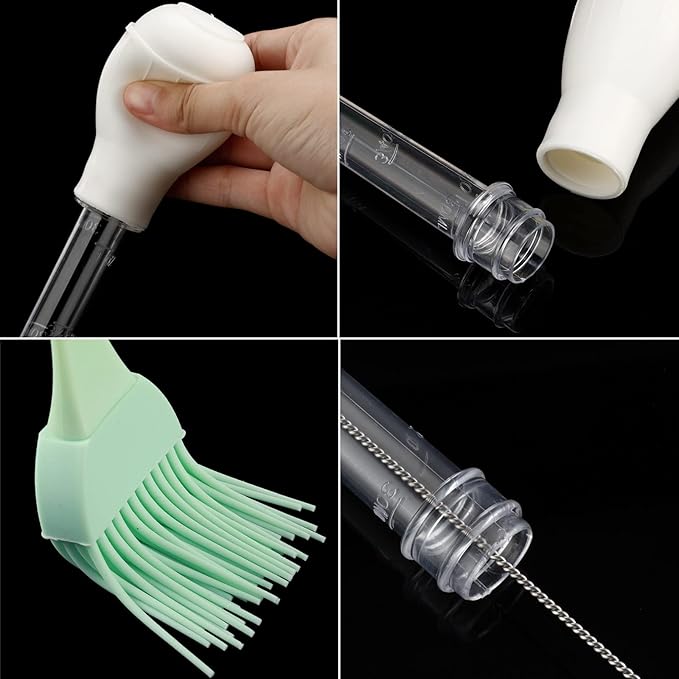 Boao 5 Pieces Nylon Heat-Resistant Turkey Baster Cooking Set Includes Meat Baster, 1 Silicone Basting Brush and 2 Cleaning Brush for BBQ Grill Baking Kitchen Cooking Thanksgiving(Black, White)