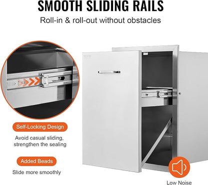 VEVOR Outdoor Kitchen Drawers 17.7"W x 25"H x 22.8"D Stainless Steel | Cabinets Trash Drawer/Door/Combo, for BBQ Island, Patio Grill Station, Access Door Drawers, Handle, Smooth Sliding Rail