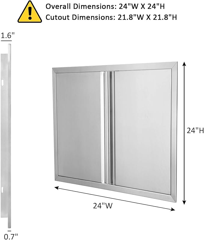 JIE JIN Outdoor Kitchen Door 24" W X 24" H Double Doors BBQ Access Door BBQ Island Door 304 Brushed Stainless Steel Flush Mount Door for Outdoor Kitchen BBQ Island Outdoor Cabinet Doors