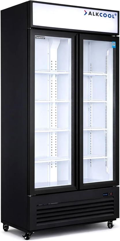 Commercial Beverage Refrigerator Display Fridge,Two Glass Door Drink Cooler with Adjustable Shelves,ETL Approval,45 Cu Ft,47.5" Wide,Wheels Included