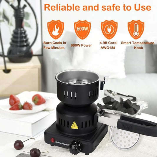 Electric Charcoal Starter,600W Durable Faster Coals Burner with Detachable Handle Stainless Steel Grill 4.9ft Cable,Multipurpose Fast Heating for Hookah BBQ Kitchen etc