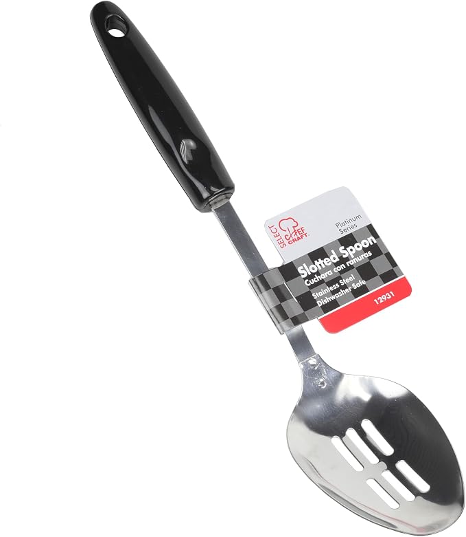Chef Craft Select Slotted Spoon, 12.75 inches, Stainless Steel/Black (Pack of 2)